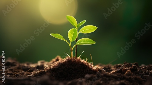 An inspiring photo of a small plant emerging from the soil with a beautiful light flare, denoting life and growth