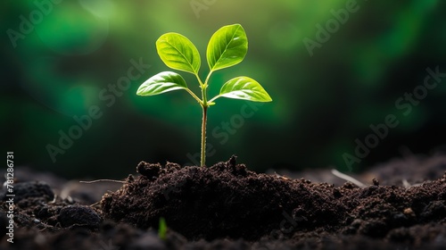 A vibrant photograph of a young green plant sprouting from rich soil bathed in sunlight, symbolizing new beginnings