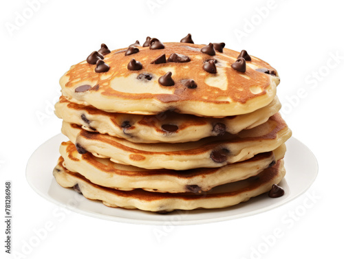 Chocolate Chip Pancakes isolated on transparent png background. Generative ai