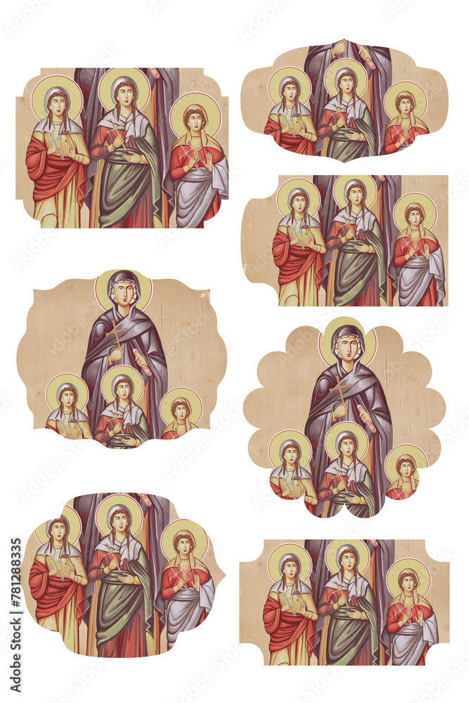 The faith, the hope, the love and their mother Sophia. Religious gift tags in Byzantine style isolated The faith, the hope, the love and their mother Sophia. Religious gift tags in Byzantine style isolated