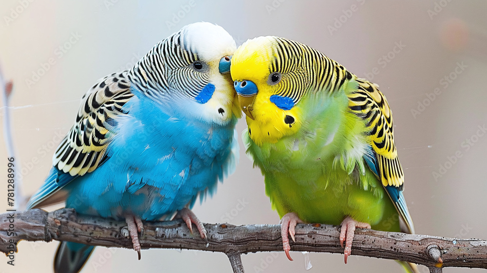 Obraz premium a couple of green and blue budgies