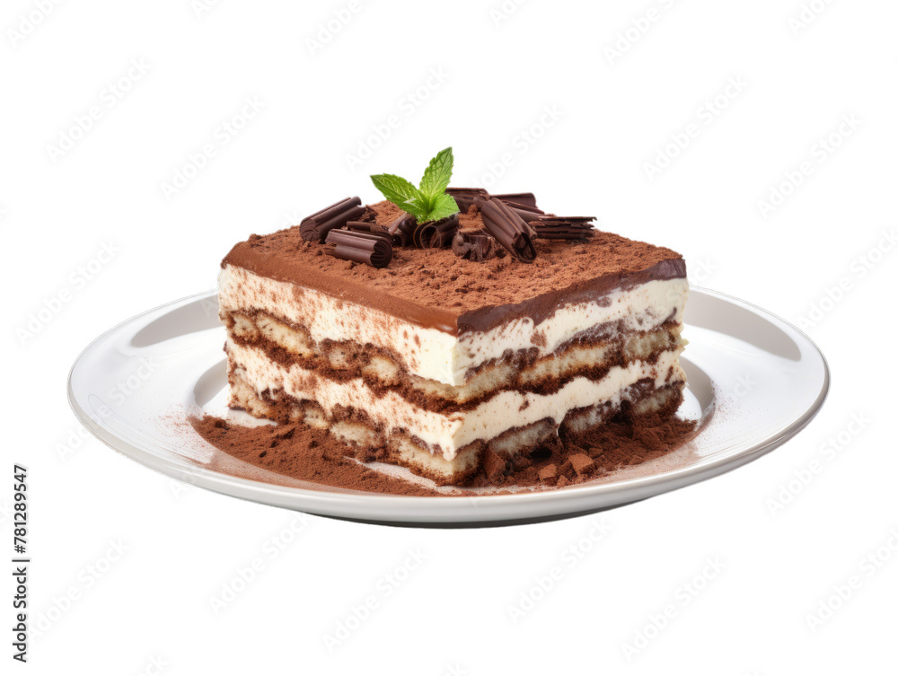 Chocolate Tiramisu isolated on transparent png background. Generative ai Chocolate Tiramisu isolated on transparent png background. Generative ai