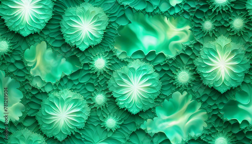 Hintergrund Vorlage maritim abstrakt geschwungen dynamisch natürlich in grün Perlmutt glänzend, Spiralen Kreise wie Muschel Schnecke, bewegt kurvig wellig schneckenförmig Meer