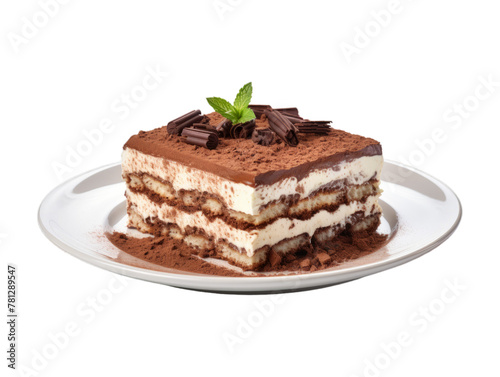 Chocolate Tiramisu isolated on transparent png background. Generative ai