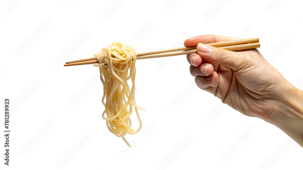 Hand holding chopsticks eating noodle Hand holding chopsticks eating noodle