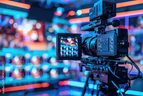 Create a real-time digital broadcast scene highlighting technologies enabling live streaming content, closeup