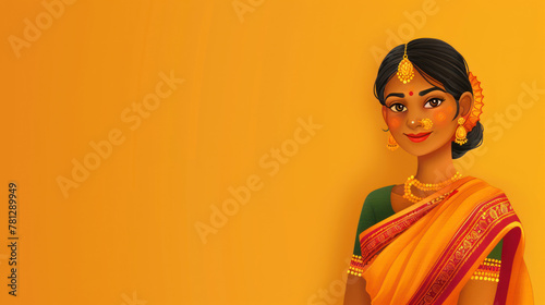 Traditional Maharashtrian womanMarathi girl, ethnic clothing, character illustration for Indian festive occasions photo