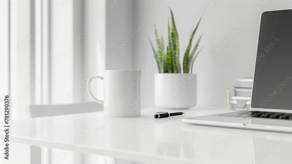 Simple white minimalist workspace. Simple white minimalist workspace.