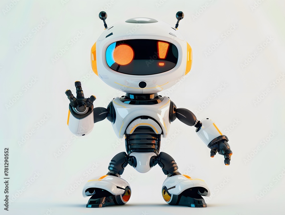 Cute Robot in alert, Positive cute baby robot a robot with exclamation mark. Copy space for text, cute background Cute Robot in alert, Positive cute baby robot a robot with exclamation mark. Copy space for text, cute background
