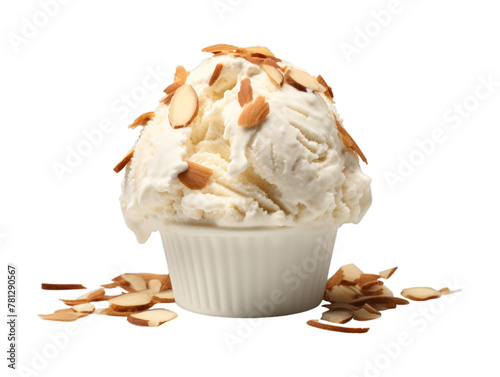 Coconut Almond Fudge ice cream isolated on transparent png background. Generative ai photo