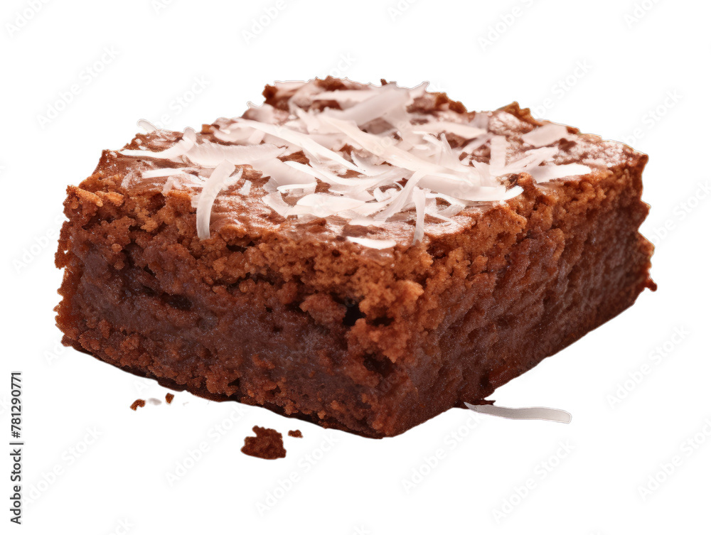 Coconut Brownies isolated on transparent png background. Generative ai