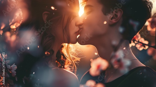 image for couple kissing in the style hiper realistic, in the qulaity 4k  photo