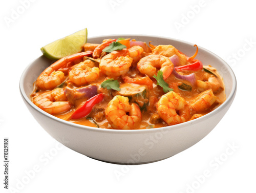 Coconut Curry Shrimp isolated on transparent png background. Generative ai