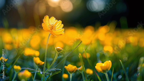 field of yellow flowers at sundown © bmf-foto.de