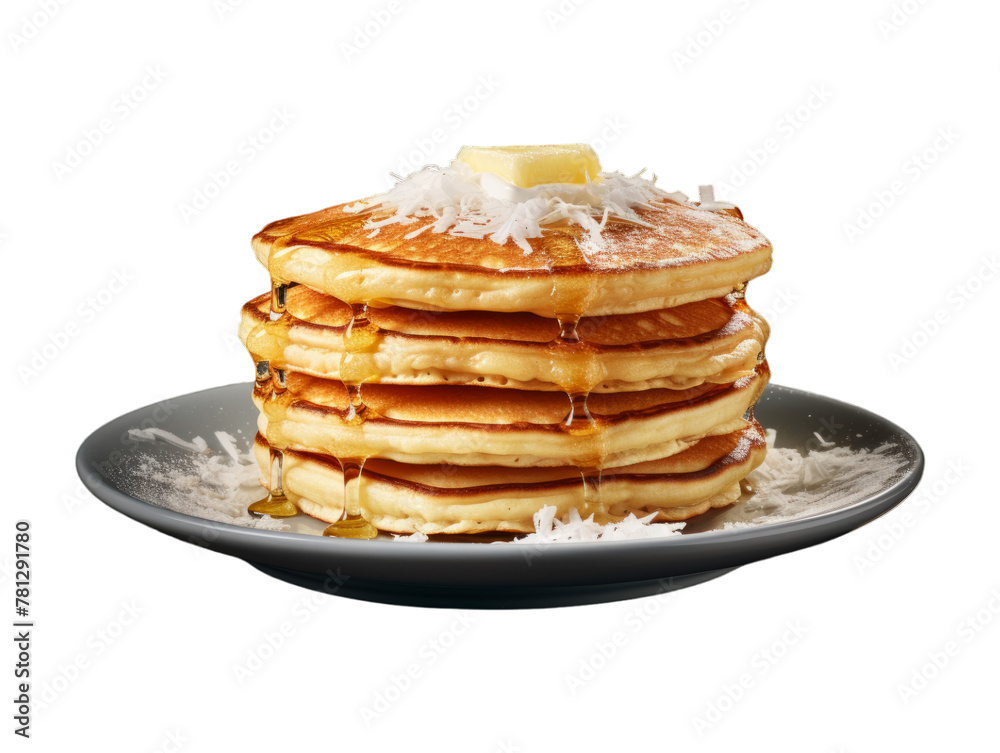 Coconut Pancakes isolated on transparent png background. Generative ai Coconut Pancakes isolated on transparent png background. Generative ai