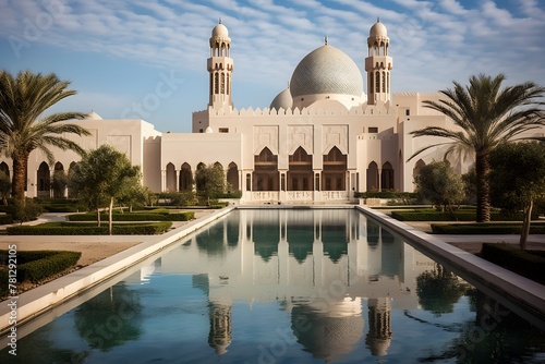 Tranquil Depiction of the Abu Bakr Mosque at Sunset Ai image photo