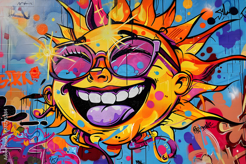 smiling sun graffiti on the wall