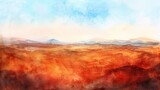 Desert Dreamscape: Vibrant Watercolor Illustration of Arid Landscape.