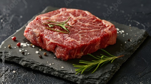 Close up of juicy steak on slate board