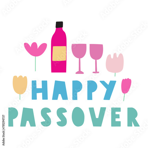 Happy Passover. Flat design. Vector illustration on white background.