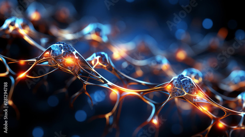3d render of blue neural network, neuroactivity, synapses, dendrid
