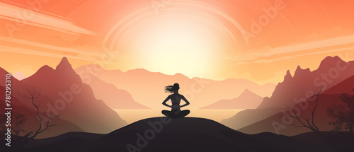 Illustration of woman meditation in the nature.