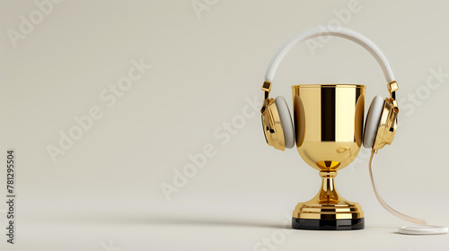 trophée en or avec un casque audio, vainqueur concours de musique photo