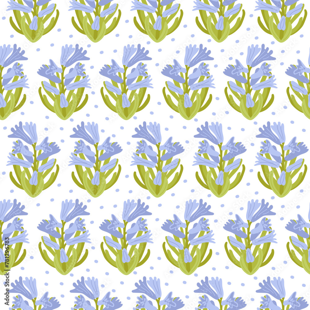 Spring blue hyacinths flowers vector seamless pattern. Vintage romantic bloom design. Floral cottage core print for fabric, paper, scrapbooks, packaging, card making