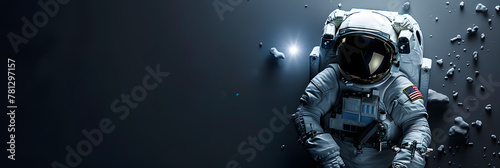 An astronaut pierces through a shadowy backdrop with a beam of light, echoing themes of hope and enlightenment