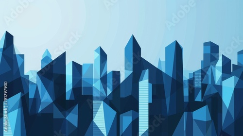 Abstract Blue Geometric Cityscape Background Illustration.
