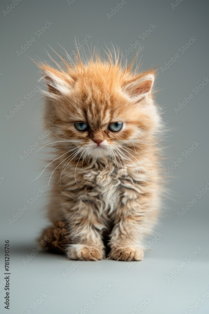 A grumpy ginger kitten seems to squint at the world A grumpy ginger kitten seems to squint at the world
