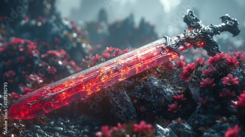 Digital illustration of a fantasy sword in 3D.......