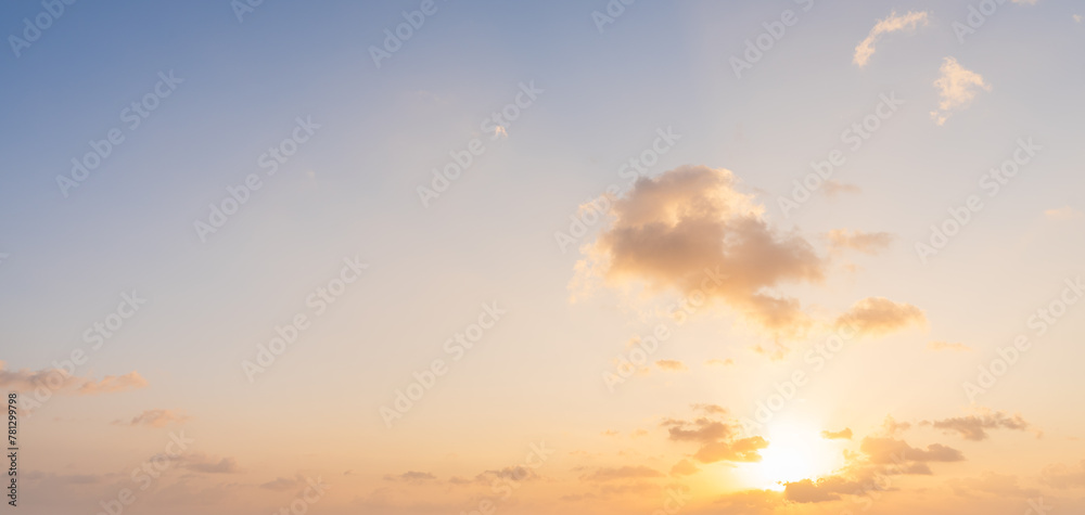 Sunset sky clouds, Colorful golden hour sunlight in the Evening, Horizon sky nature background 