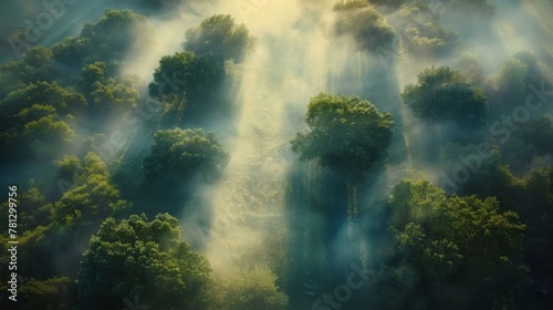 Enchanted Forest Scene with Mystical Sunrays.