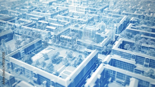 Urban Planning: Futuristic Cityscape in Blue Tones.