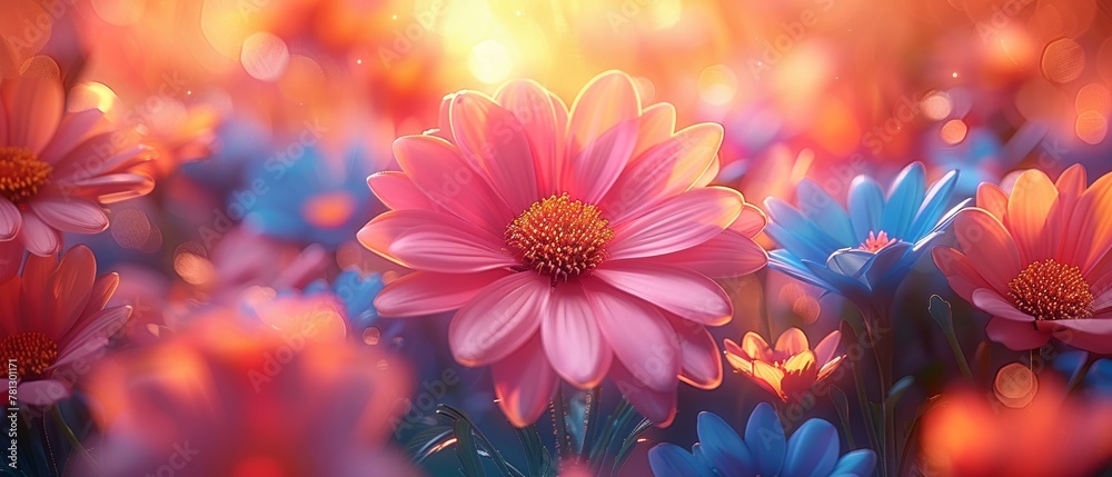A meadow where each flower is a different shade of fire from ember red to blue flame A meadow where each flower is a different shade of fire from ember red to blue flame