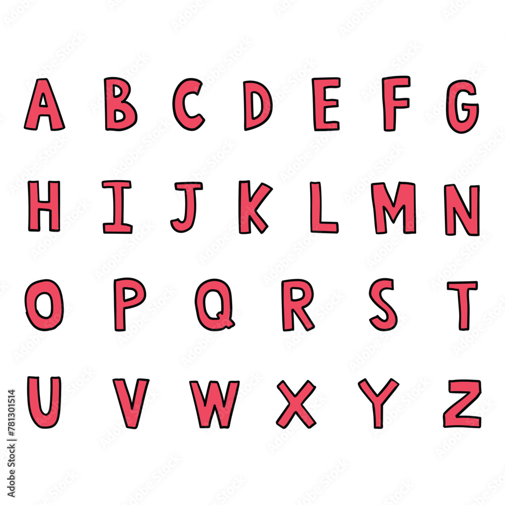 Hand drawn doodle red english alphabet on white background. Hand drawn doodle red english alphabet on white background.