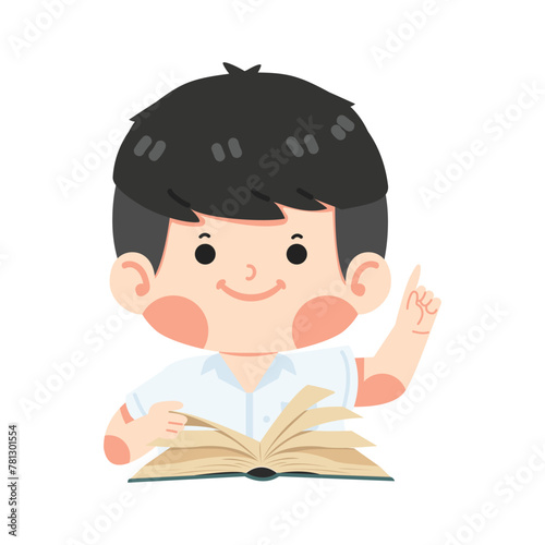 Kid boy student enjoying reading book © focus_bell
