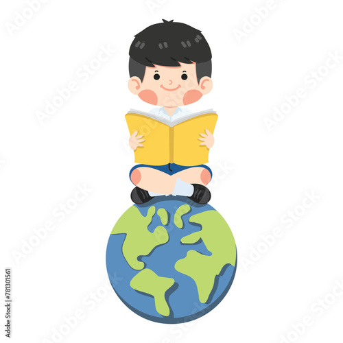 kid sit book earth cartoon © focus_bell