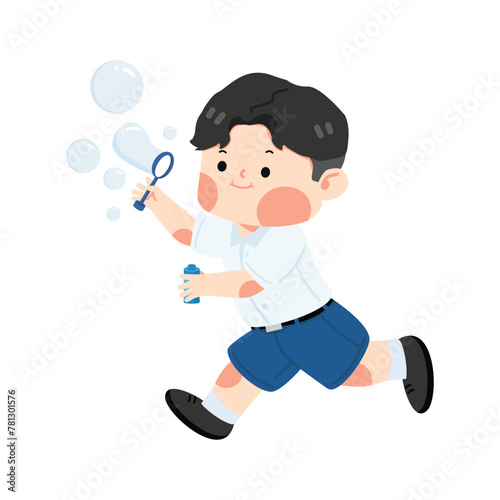 Kid student blowing soap bubbles © focus_bell