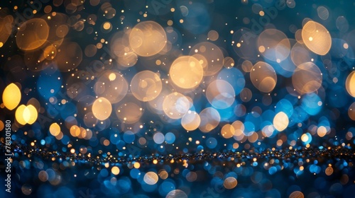 Close up of blue and gold background with numerous lights