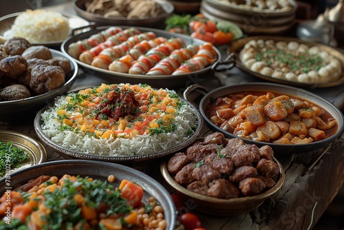 Arabic dishes and spices for the Eid holliday and cuisine, ai generated photo