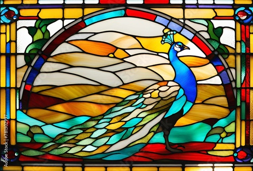 Stained glass colorful peacock 
