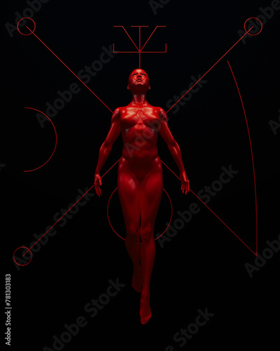 Venus red woman muscular body symbol naked demon devil black 3d illustration render digital rendering