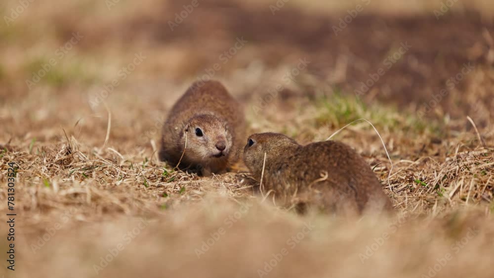 Funny fluffy gophers minding his own business near the burrow, little ...