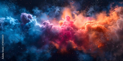 A burst of colorful explosions radiating from a central point while surrounded by a dark background. photo