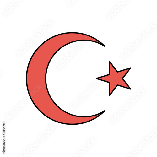 Turkish flag symbol - star and crescent. Vector illustration isolated on white.