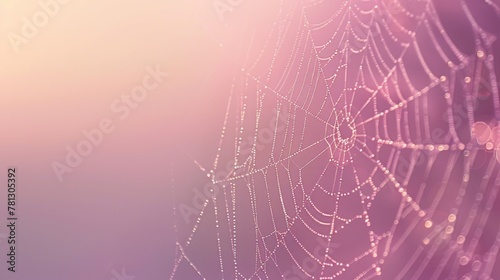 Ethereal Morning Dew on Delicate Spiderweb in Soft Light.