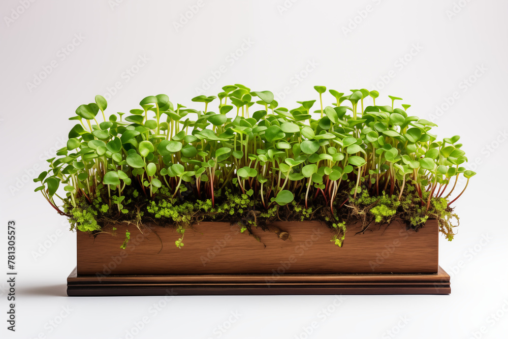 Microgreens in a wooden tray. Fresh greens for salad
Microgreens in a wooden tray. Fresh greens for salad