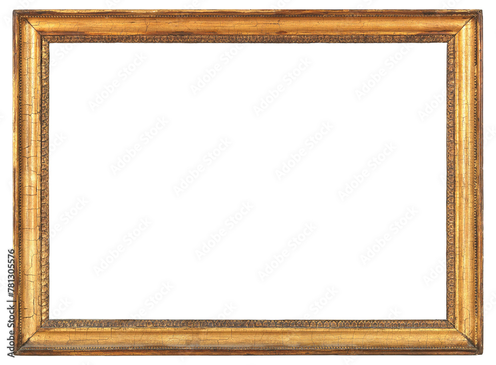 Naklejka premium Old wooden picture frame in PNG format on a transparent background.